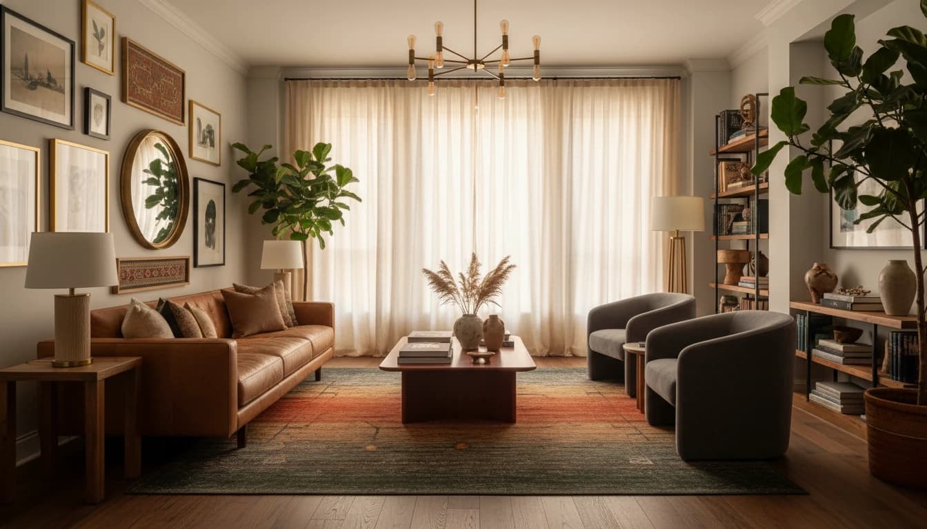Living room interior reflecting mood board references